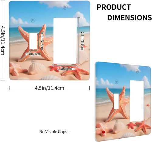 Vista 3 de Starfish 1 palanca 1 interruptor de luz basculante cubierta de placa de pared decoración para el hogar dormitorio cocina decorativa 4.5 x 4.5