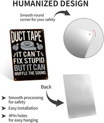 Vista 3 de Duct Tape It Can't Fix Stupid But It Can Muffle The Sound Retro Aluminum Metal Signs Wall Decoration 8X12 Inches for Kitchen Bar Room Bedroom