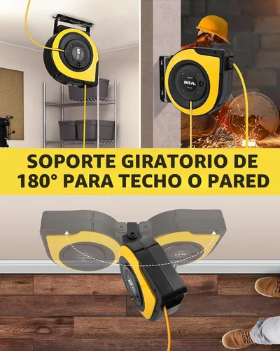 Vista 7 de DEWENWILS 60FT Retractable Cord Reel, 12AWG SJTOW Cord, UL Listed，Yellow Amarillo