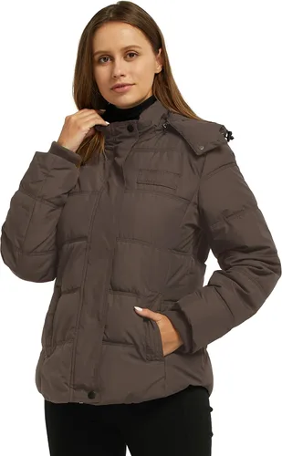 Vista 3 de Wantdo Abrigo de invierno cálido con capucha para mujer, chaqueta acolchada gruesa con capucha extraíble