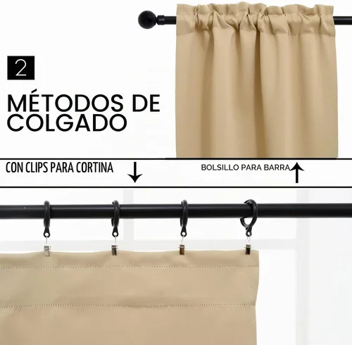 Vista 2 de Pickluc Cortina opaca de cocina de 20 pulgadas de largo, con bolsillo para barra, cortinas para ventanas pequeñas en sala de estar, sótano Beige
