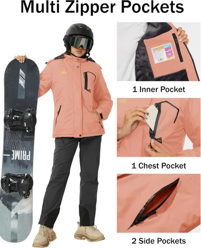 Vista 4 de MAGCOMSEN Chaqueta de Esquí para Mujer Impermeable Aislada Chaqueta de Nieve Cálida Resistente al Viento Abrigos de Invierno con Capucha Chaqueta