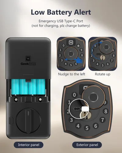 Vista 6 de Geek Smart Cerradura de cerrojo de huellas dactilares con teclado, cerrojo inteligente con código, cerraduras electrónicas para puerta delantera
