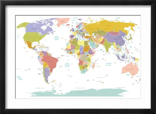 Vista 2 de AllPosters Ekler - Mapa del mundo con estampado giclée de alta calidad en marco negro, 18 x 12 pulgadas