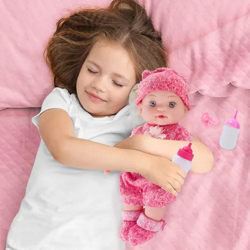 Vista 4 de DONTNO Muñeca de bebé de 12 pulgadas con ropa y accesorios, Set de alimentación y cuidado de muñeca bebé renacida viva con biberones, pañal