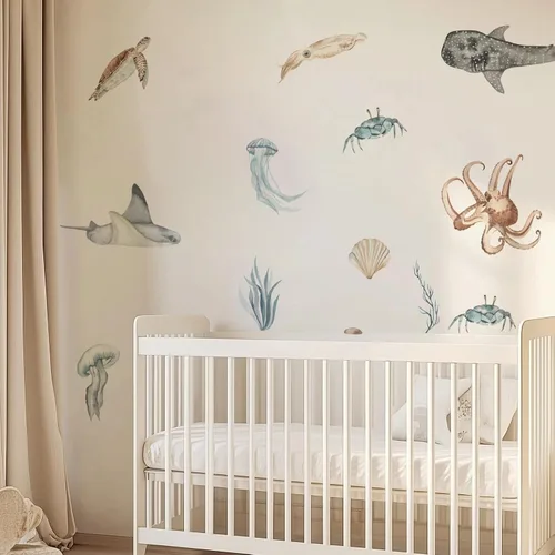 Vista 5 de Calcomanías de pared de océano para guardería, calcomanías grandes Marine Animal-a