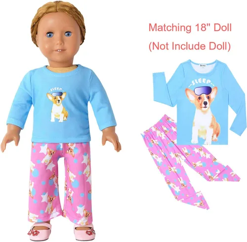 Vista 6 de Pijamas a juego para muñecas y niñas, conjunto de pijamas de unicornio de algodón para niños, pijama