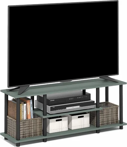 Vista 16 de Furinno TURN-S-TUBE - Soporte de TV de 3 niveles sin herramientas, roble Roble Francés/Negro