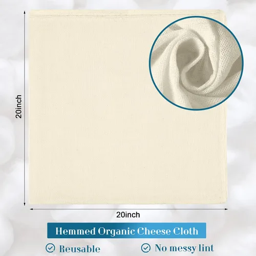 Vista 2 de Peryiter 40 paños de queso de 20 x 20 pulgadas para colar estopilla de grado 100 para colar con dobladillo de algodón sin blanquear, bolsas de tela