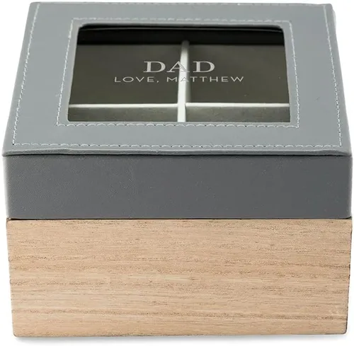 Vista 6 de Weddingstar Caja de recuerdo personalizada de madera y piel sintética con tapa de cristal, texto clásico