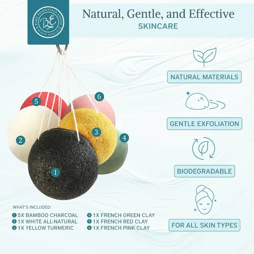 Vista 2 de Bare Essentials Living - Juego de esponjas Konjac (paquete de 10) con esponja facial de carbón de bambú activado, natural, ideal para tratamientos