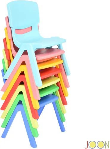 Vista 7 de JOON Paquete de 2 sillas apilables de plástico para niños, 20.8 x 12.5 pulgadas, los juegos de sillas perfectos para salas de juegos, escuelas
