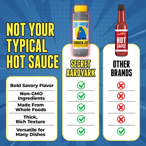 Vista 5 de Secret Aardvark Drunken Jerk Marinade, Habanero, sin OMG, bajo en carbohidratos, 8 onzas líquidas Condimento Jerk Pimientos Habaneros Salsa BBQ
