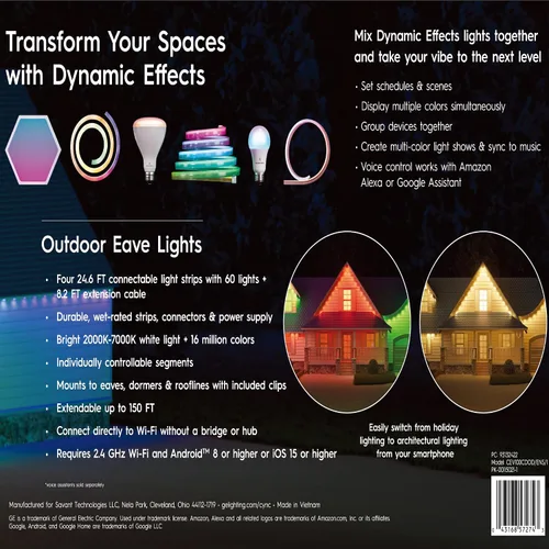 Vista 2 de Luces de cornisa inteligentes Cync para exteriores con efectos dinámicos de 100 pies