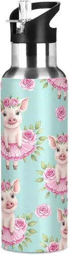 Vista 8 de Cute Watercolor Pigs Flower Crowns Insulated Stainless Steel Water Bottle with Straw 20 Oz Leakproof Water Bottles, BPA-Free Sports Water Bottle