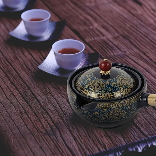 Vista 9 de Tetera de cerámica china clásica porcelana china gongfu juego de té de cerámica de rotación 360 con colador de té para té de hojas sueltas