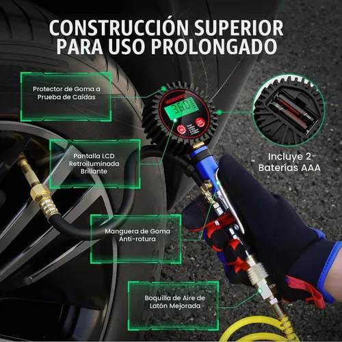Vista 5 de WORKPRO Medidor digital de presión de neumáticos, 12 unidades, 250 PSI
