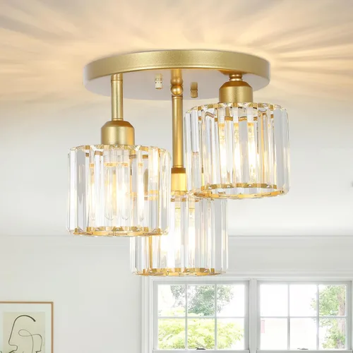 Vista 12 de PAUFUL Lámpara de Techo Semiempotrada, Lámparas de Techo Modernas de Cristal de 3 Luces Cerca del Techo, Lámparas de Cocina Negras con Pantalla