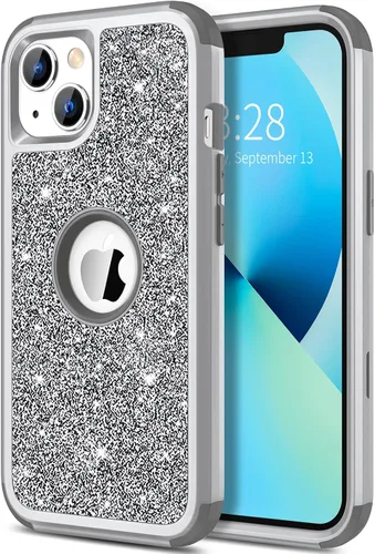 Vista 9 de Hython Funda para iPhone 13 Funda con Purpurina, Bonita Cubierta Brillante Resplandeciente con Brillo, Resistente 3 en 1 Híbrida de PC Duro TPU