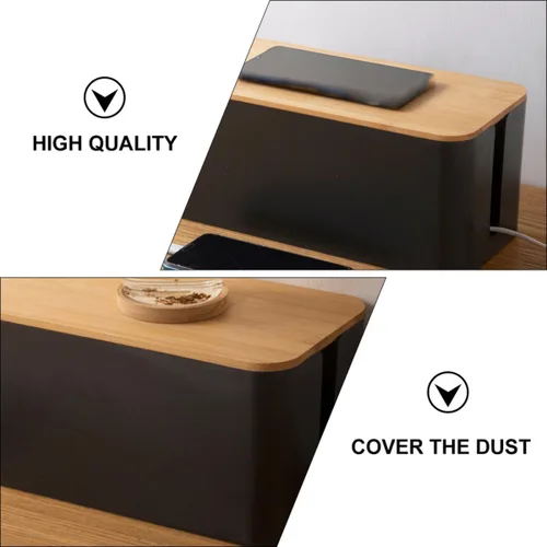 Vista 3 de SUPVOX Cable Management Box Cable Wire Case Wood Grain Black Medium Size Power Line Organizer Storage Box for Desk and Home
