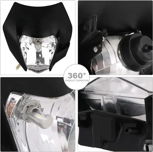 Vista 5 de AnXin Faro delantero universal para motocicleta SX SXF XC XCW EXC XCF CRF YZF KLX RMZ TX 50 85 125 150 250 300 350 450 500 525 Enduro Supermoto negro