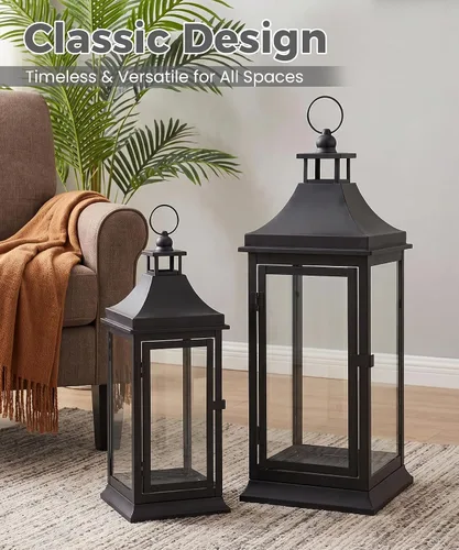 Vista 4 de Juego de 2 faroles de vela decorativos negros para interiores