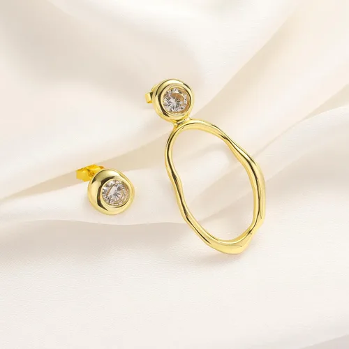 Vista 5 de Zaano Aretes colgantes chapados en oro de 14 quilates con circonita cúbica grande y asimétrica, joyería de gota para mujer, hipoalergénica
