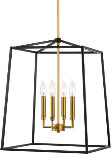 Vista 10 de Kira Home Bellevue - Lámpara colgante moderna de 16 pulgadas, 4 luces, lámpara colgante de metal geométrico dorado y negro, latón cálido y acabado