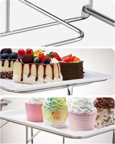 Vista 4 de Mlaea Bandeja blanca para alimentos con estante desmontable de acero inoxidable, soporte de frutas de gran capacidad para banquetes y bufé