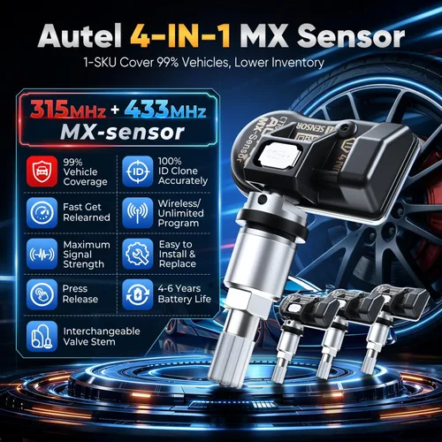 Vista 2 de Autel Juego de 4 Sensores TPMS, MX-Sensor 2 en 1 315MHz + 433MHz de Inserción TPMS Sensor Universal Programable, Nivel OE 100% Clonable por Autel