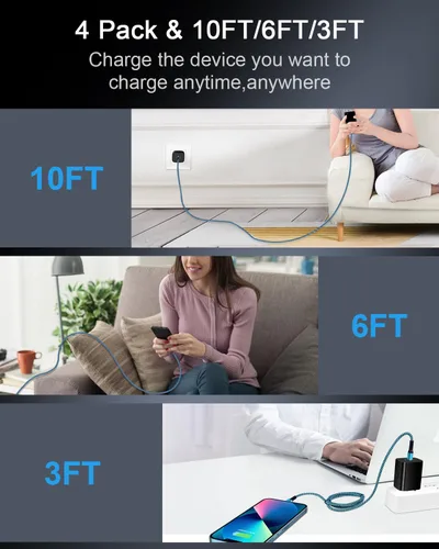 Vista 6 de Cable USB C a Lightning 4Pack/0,9 m, Certificado Apple Powerline C-Type Cargador de Carga Rápida Original Cable Lightning para iPhone 14 13 13 Pro