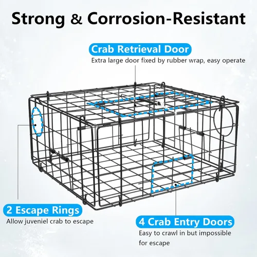 Vista 2 de QualyQualy 2 Packs Foldable Crab Trap 24", Crab Bait Bag，Pacific Heavy Duty Steel Crap Cage Kit with Harness, 100’ Sinking Line, Easy Store & Carry