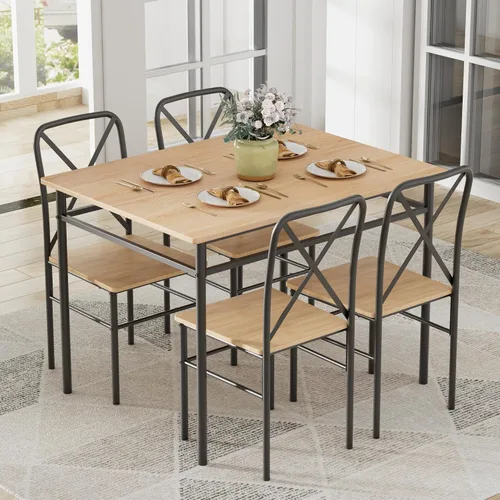 Vista 9 de VECELO Juego de mesa de comedor para 4, mesa de cocina de vidrio de 5 piezas con sillas acolchadas tapizadas para espacios pequeños, rincón