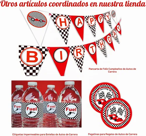 Vista 2 de Juego de 20 calcomanías para botellas de autos de carreras, 20 calcomanías para botellas de agua, etiquetas para botellas de agua de autos