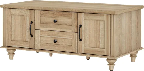 Vista 9 de WAMPAT - Mesa de café de granja con gabinete de almacenamiento, mesas de café de madera para la sala de estar, mesa de té rústica rectangular