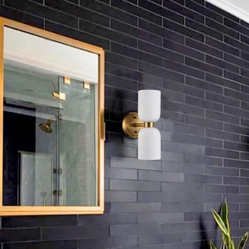 Vista 8 de CLAXY Lámpara de pared moderna de baño en oro con vidrio lechoso, accesorios de iluminación de baño con 2 luces regulables Dual E26 Based Cylinder