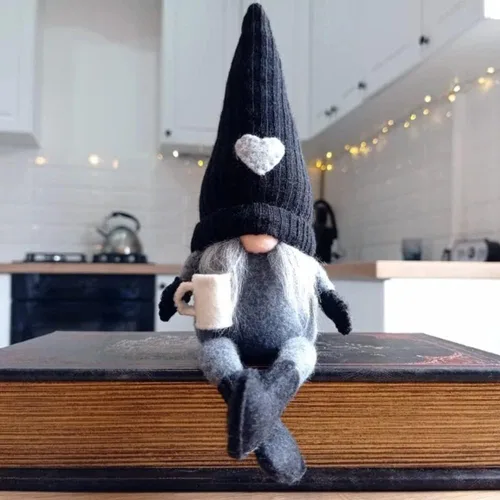 Vista 2 de MALOKI Paquete de 2 gnomos de café, decoración de cafetería, gnomos hechos a mano, gnomos escandinavos suecos Tomte, decoración para el hogar B