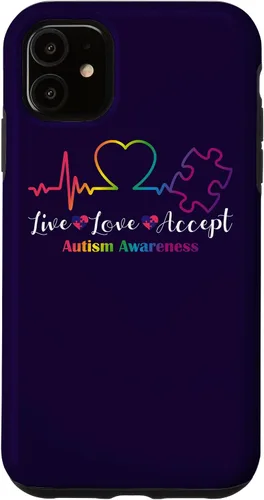 Vista 8 de Funda para iPhone 13 Pro Max Live Love Acept Autismo Concientización ECG Línea de Pulso Autismo Mamá