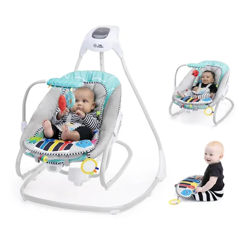Vista 16 de Baby Einstein Ocean Explorers Musical Compact, columpio ligero para bebé, 6 velocidades multidirección, vibraciones, música, sonidos, 0-9 meses, Gris