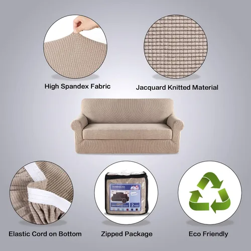 Vista 2 de H.VERSAILTEX Fundas elásticas para sofá de 3 cojines, paquete de 2 fundas de sofá biplaza de elastano, paquete de funda elástica para silla