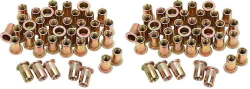 Vista 7 de 100 tuercas de remache M6, tuercas de inserción roscadas de cabeza plana M6 con cuerpo moleteado, Tuercas de inserción de acero al carbono chapado