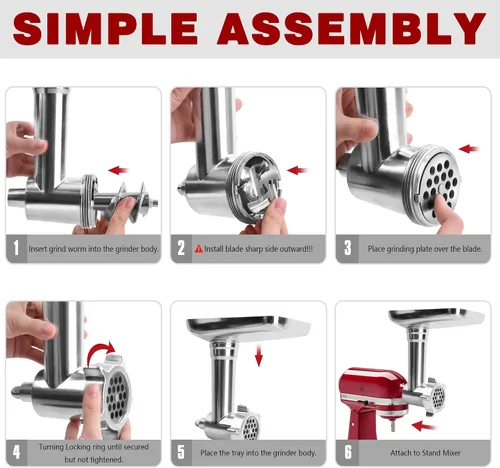 Vista 9 de Accesorio para picadora de carne de acero inoxidable para KitchenAid, accesorio para picadora de carne de acero inoxidable, relleno de salchichas