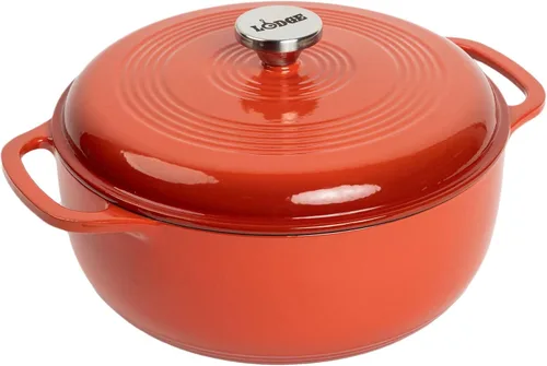 Vista 21 de Lodge - Horno holandés de hierro fundido esmaltado de 6 cuartos de galón con tapa – Asas duales – Apto para horno hasta 500° F o en estufa - Úselo