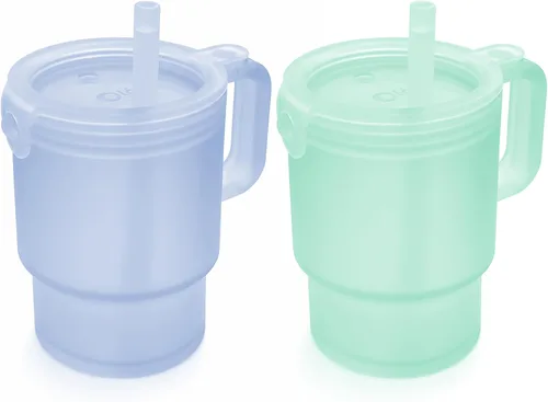 Vista 20 de Olababy Vaso de silicona para niños pequeños con asa y pajita, arándano, 11 Azul (Arándano)