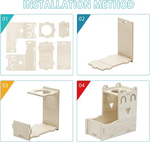 Vista 6 de Soporte de madera para botella de agua de hámster, dispensador de agua para animales pequeños, 4.2 fl oz para beber con botella, base de contenedor