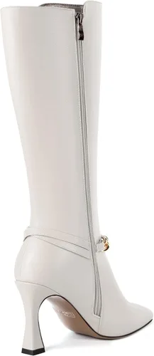 Vista 5 de SKYSTERRY Botas de mujer con punta puntiaguda para citas, viajes, con cremallera, de tacón alto, a media pantorrilla, 3.3 pulgadas