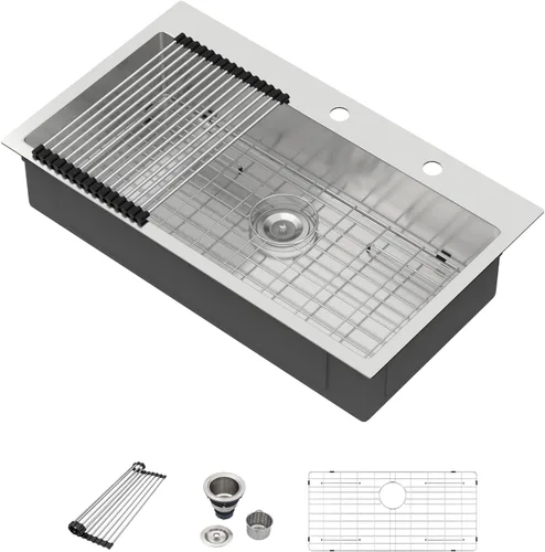 Vista 20 de Fregadero de cocina para exteriores 15 x 15 pulgadas, fregadero de bar de 15 x 15 pulgadas, fregaderos de cocina de acero inoxidable de calibre 16