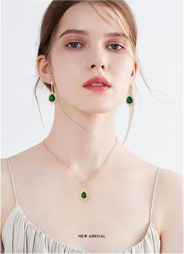 Vista 2 de Juego de joyas de cristal para boda nupcial con colgante de lágrima, collar y aretes colgantes para novia, damas de honor, madre de novia, fiesta