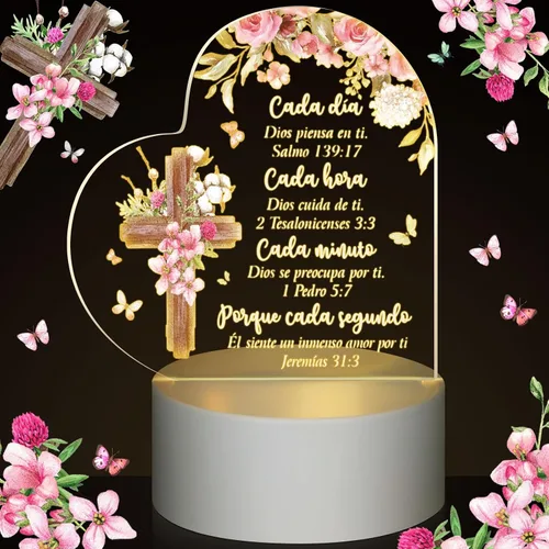 Vista 9 de Jetec - Luz nocturna de acrílico cristiana, regalo religioso inspirador para mujer, con base de lámpara de color cálido, luz nocturna LED, versículo
