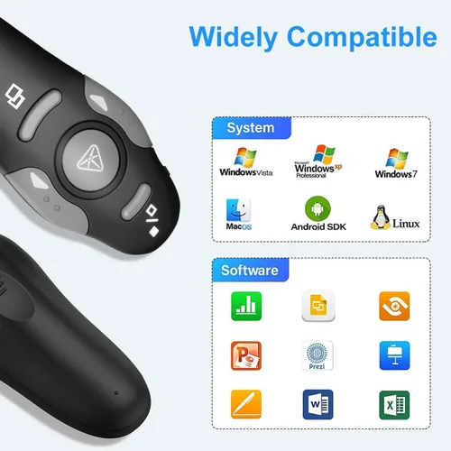 Vista 6 de 2 unidades de clicker inalámbrico para presentaciones de PowerPoint, control remoto de presentador inalámbrico con puntero láser, clickers